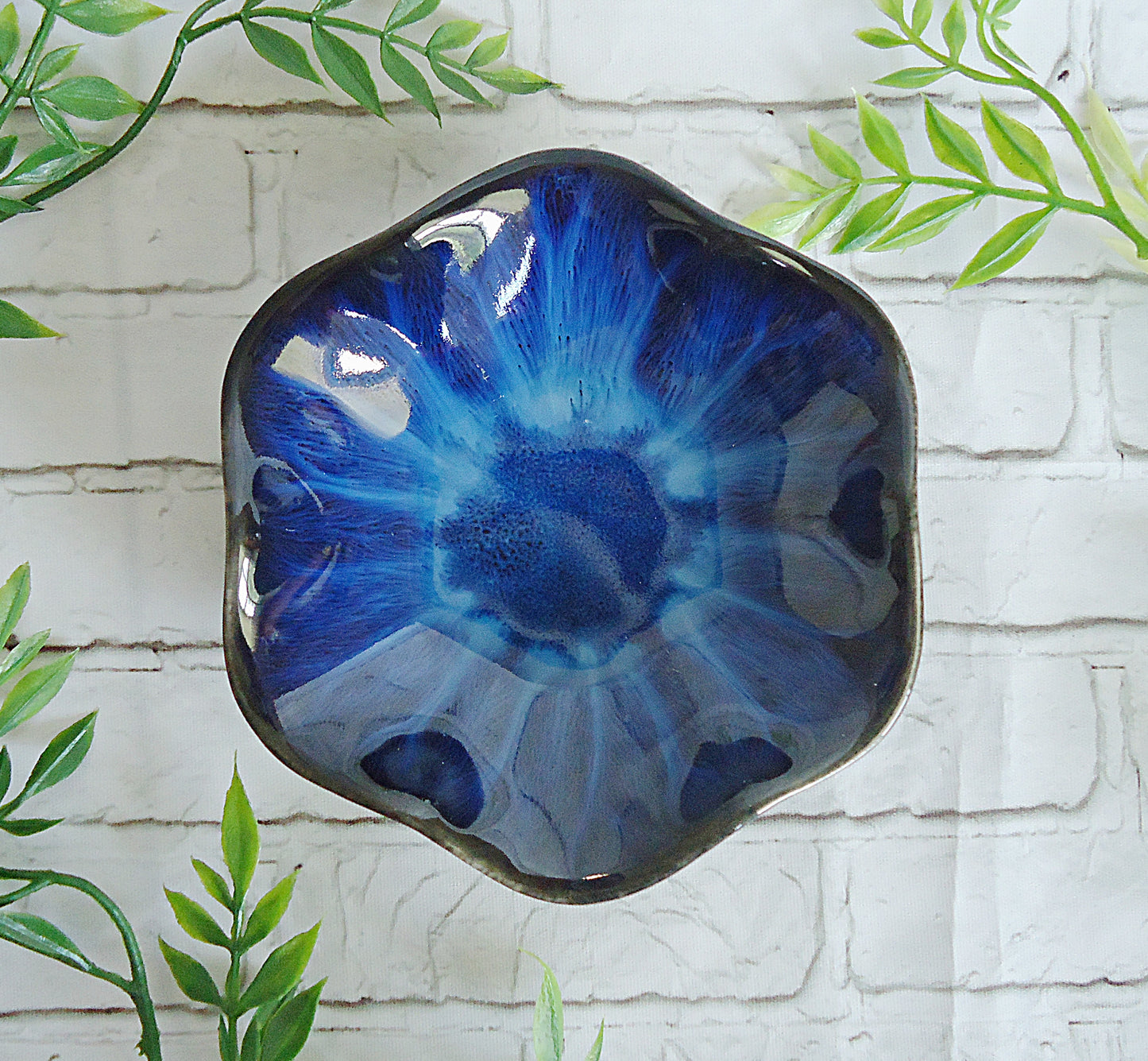 Ceramic Ring Tray, Lotus Flower, 4" Wide, Blue Pink White Green