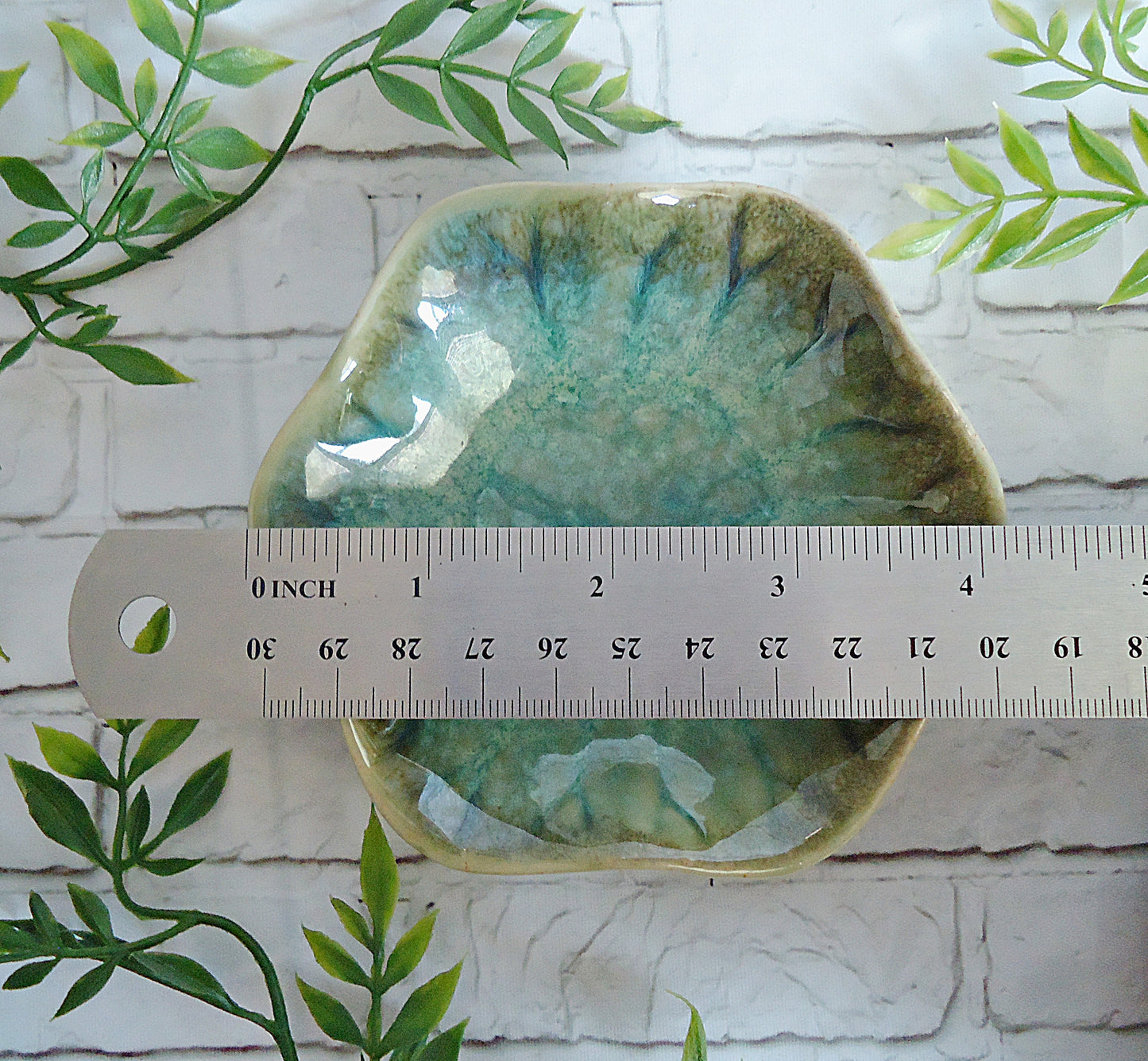 Ceramic Ring Tray, Lotus Flower, 4" Wide, Blue Pink White Green
