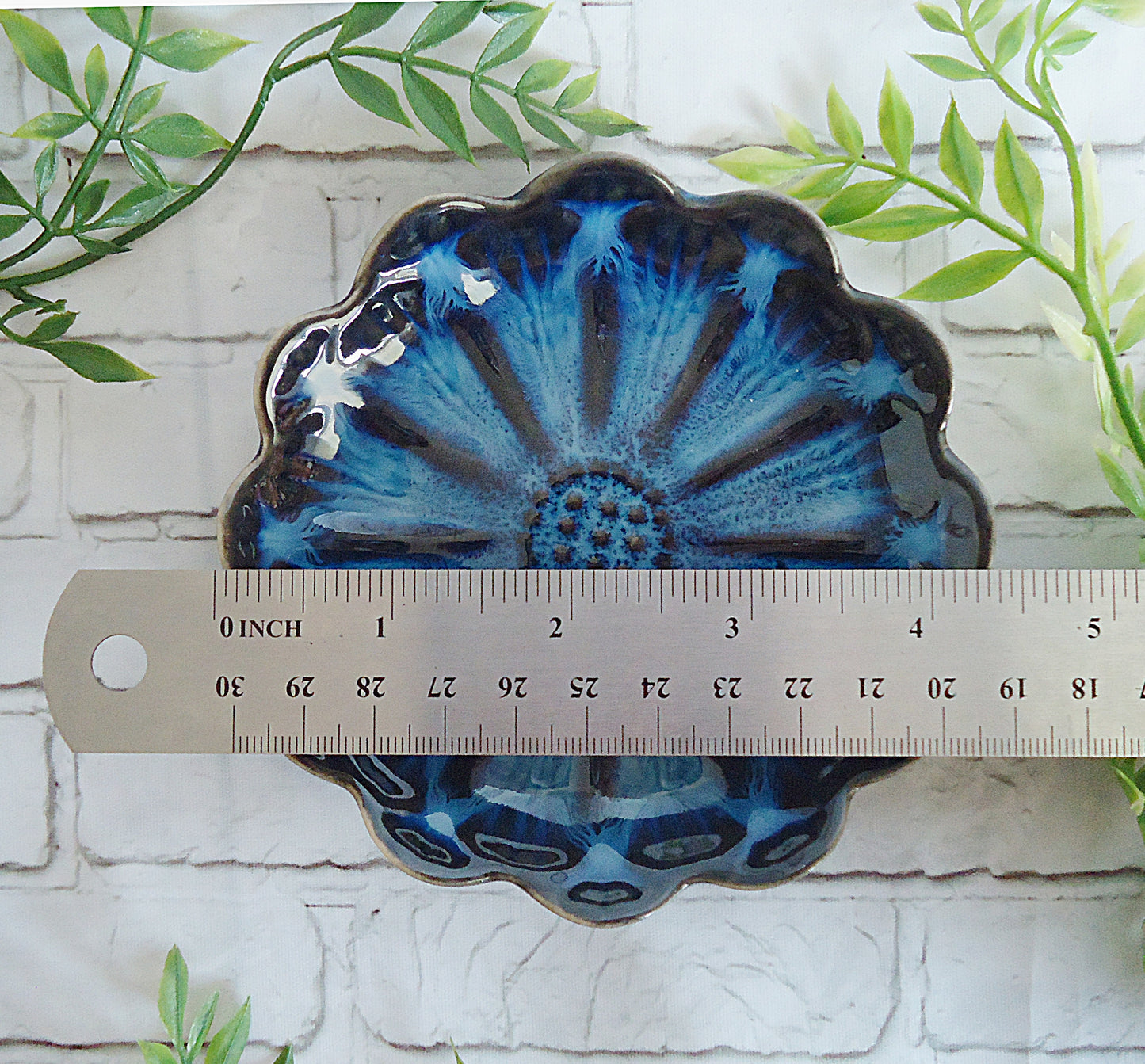 Ceramic Ring Tray, Lotus Flower, 4.5" Wide, Blue Pink White
