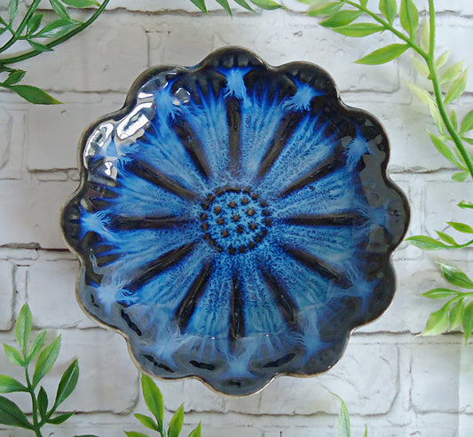 Ceramic Ring Tray, Lotus Flower, 4.5" Wide, Blue Pink White