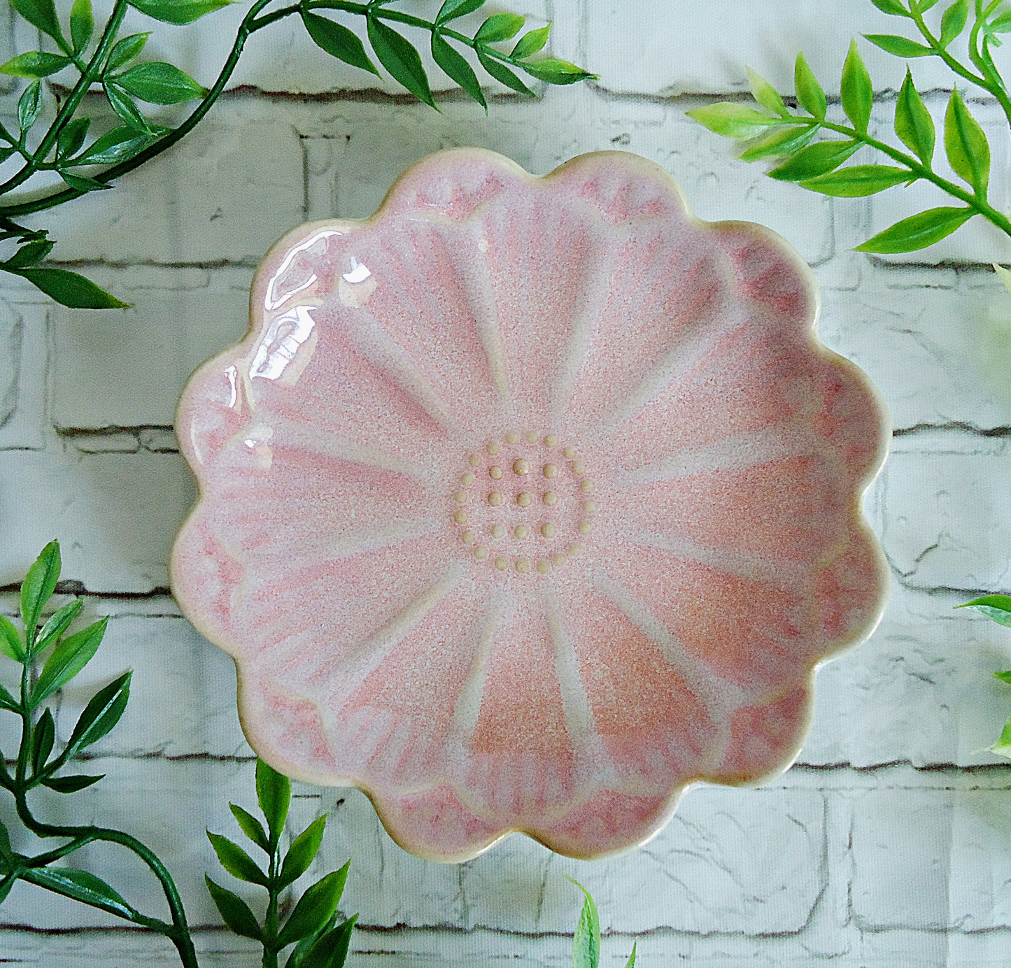 Ceramic Ring Tray, Lotus Flower, 4.5" Wide, Blue Pink White