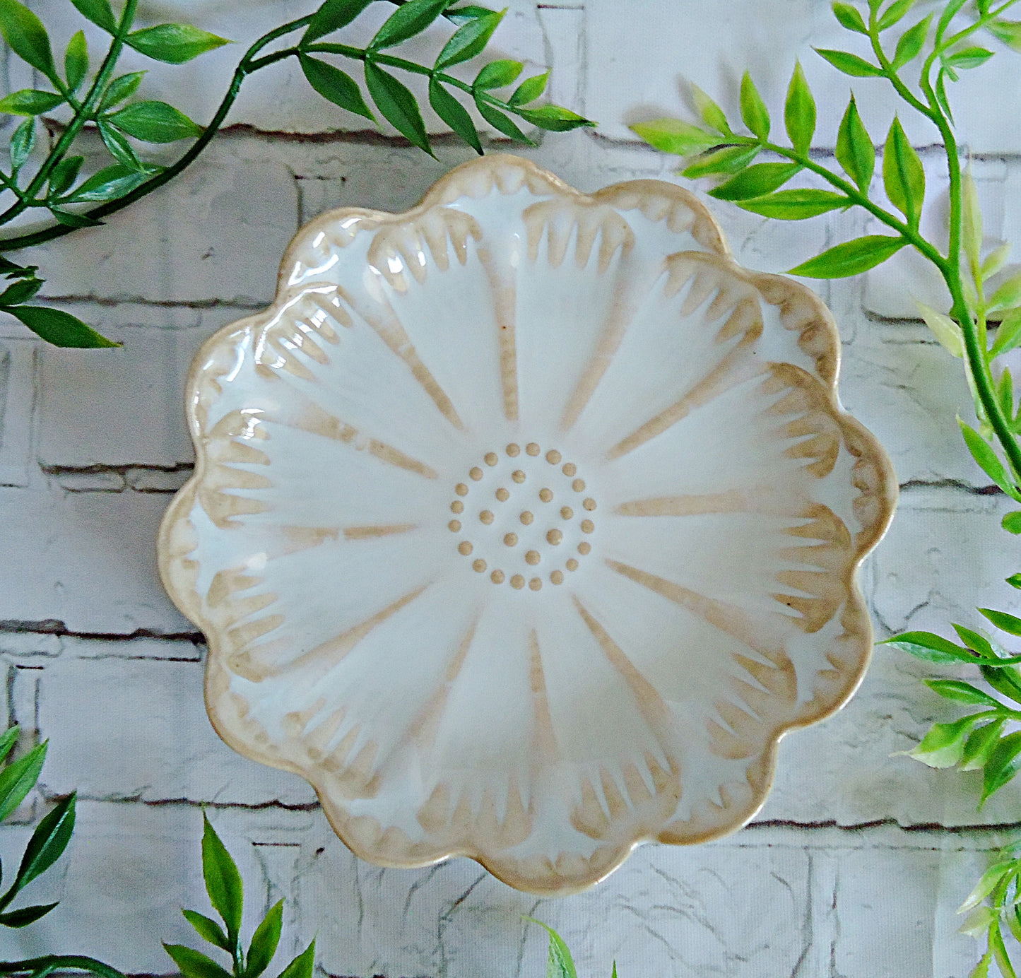 Ceramic Ring Tray, Lotus Flower, 4.5" Wide, Blue Pink White