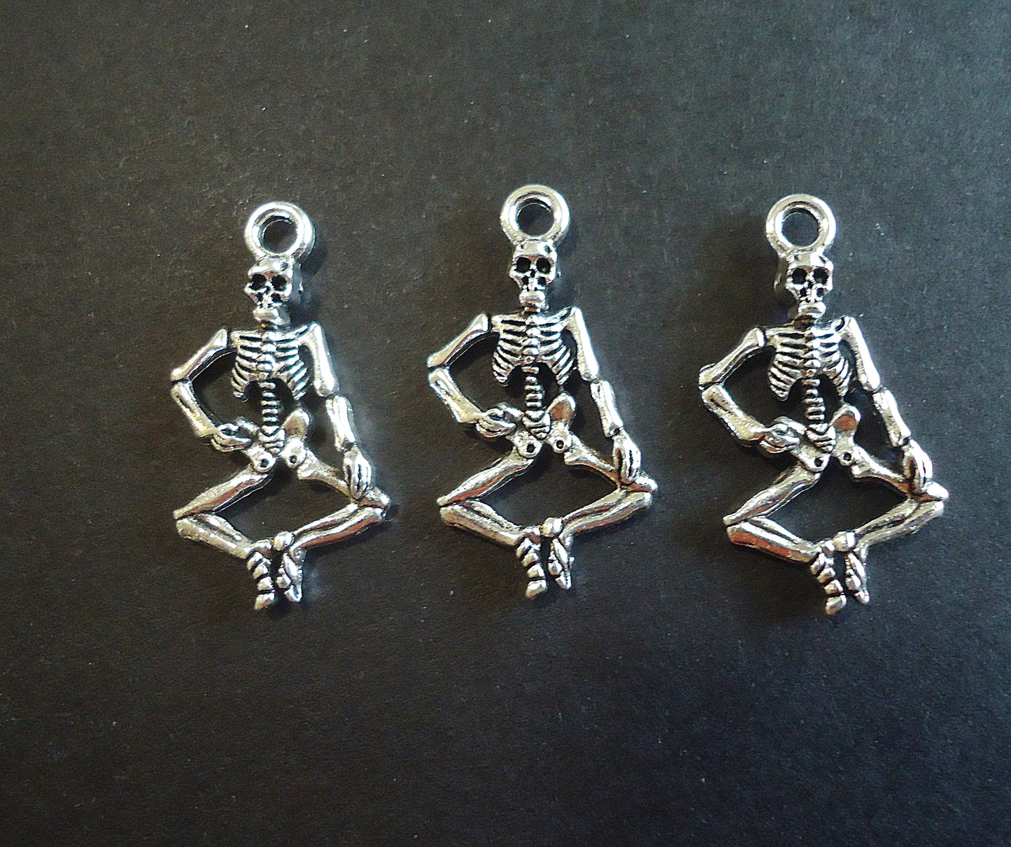 Dancing Skeleton Pendants / Charms - Antique Silver, 1" Tall x 1/2" Wide
