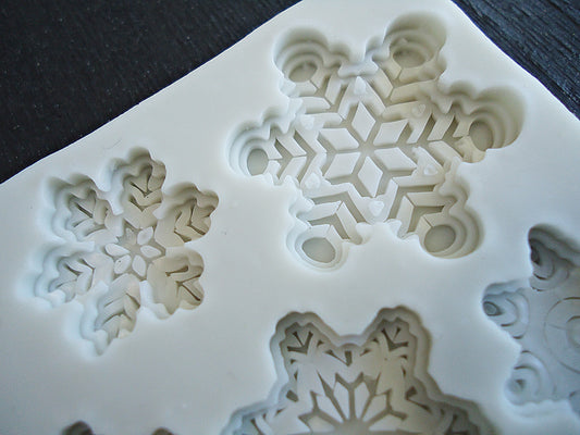 Snowflake Cabochon Mold, 10 Small Snowflakes, Food Grade Silicone Mold