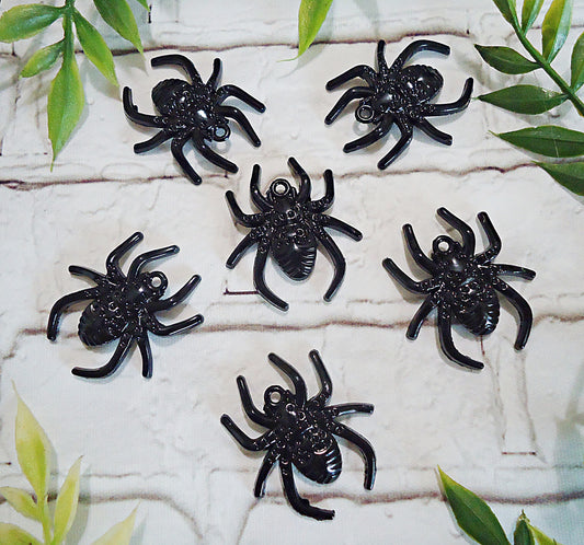Black Metal Spider Charms, Halloween, 1 1/8" Tall, Set of 10