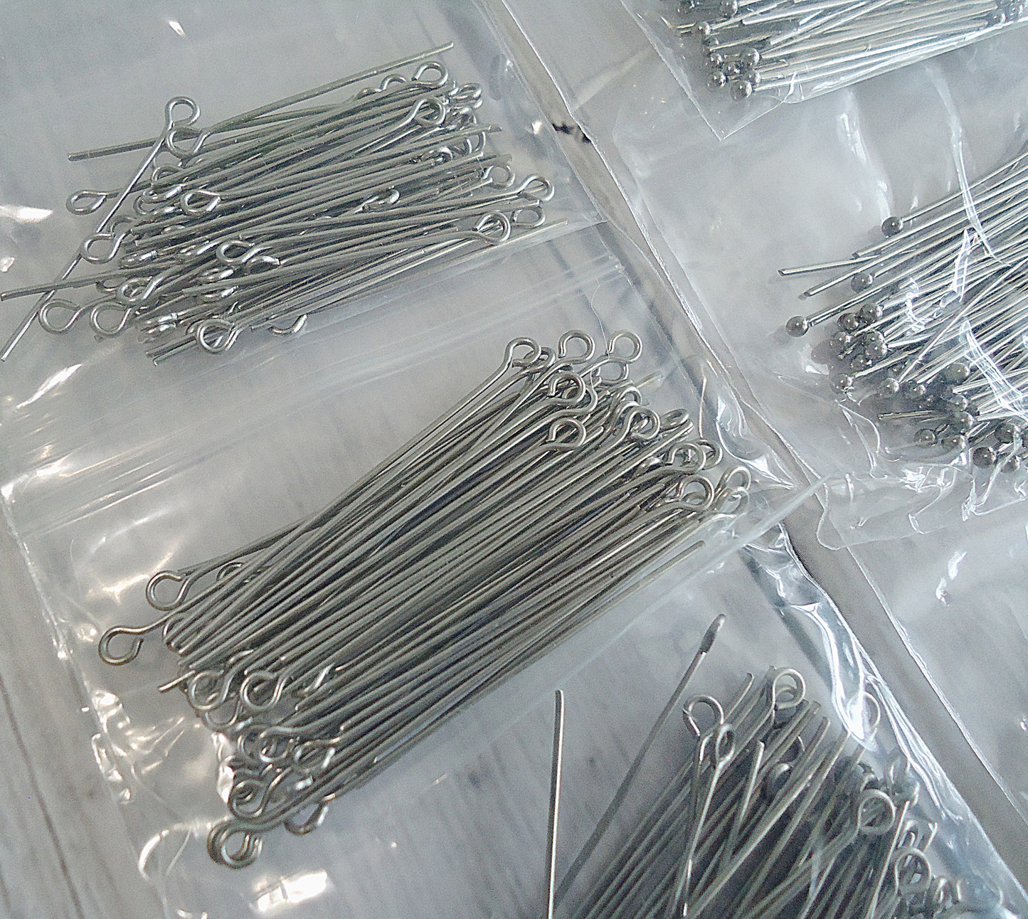540 pieces, Stainless Steel Headpin Assortment, Eye Pins, Flat Head Pins, Ball Head Pins, 30mm, 40mm, 50mm