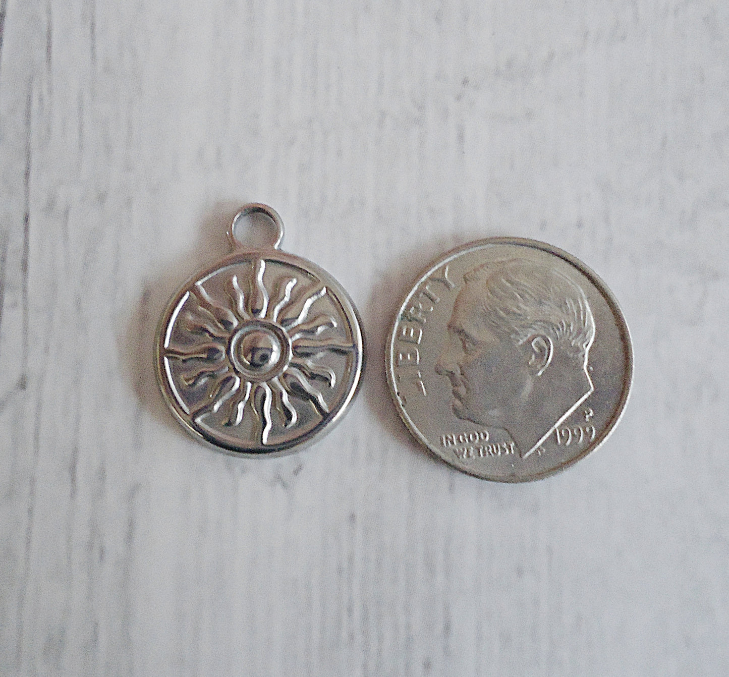 Sun Pendant Charm, Stainless Steel, 5/8" Wide