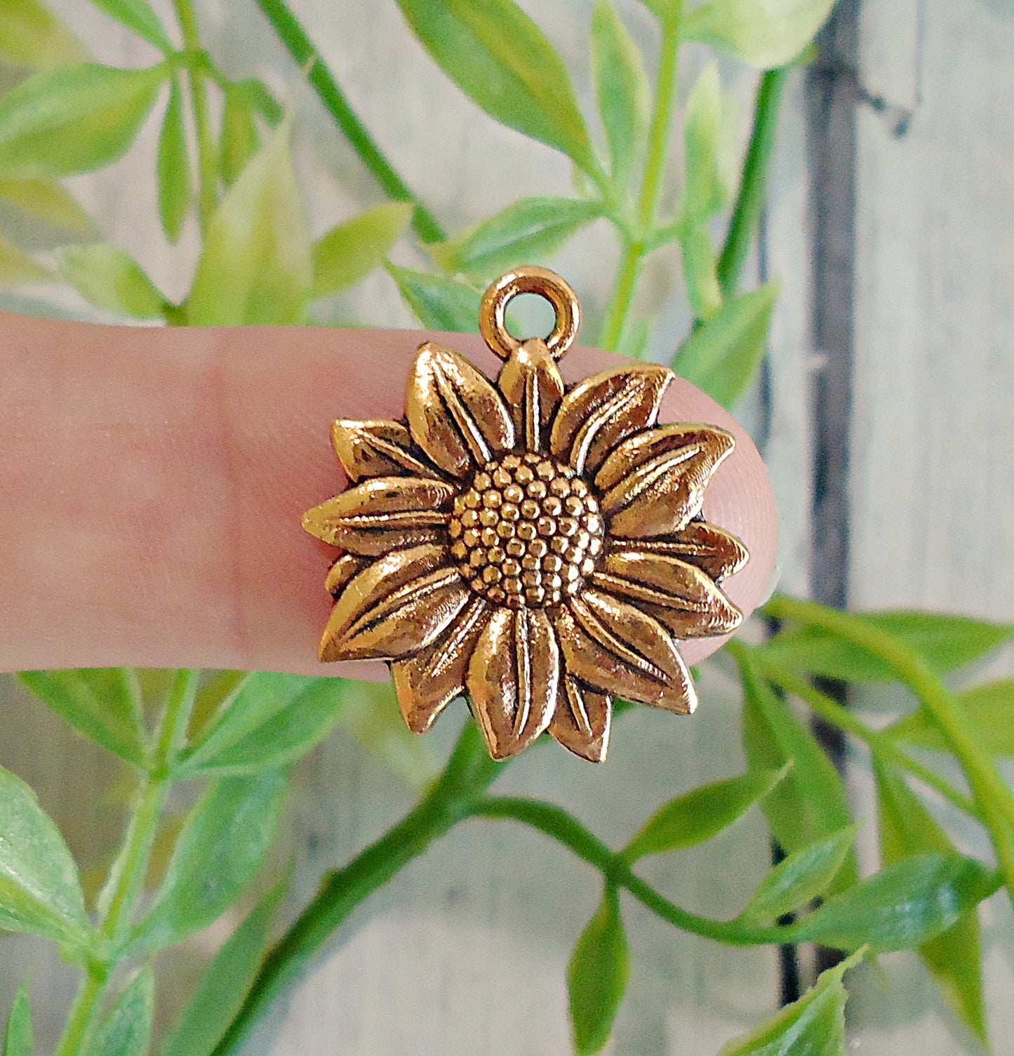 Gold Sunflower Charms, 3/4" Wide. Set of 10