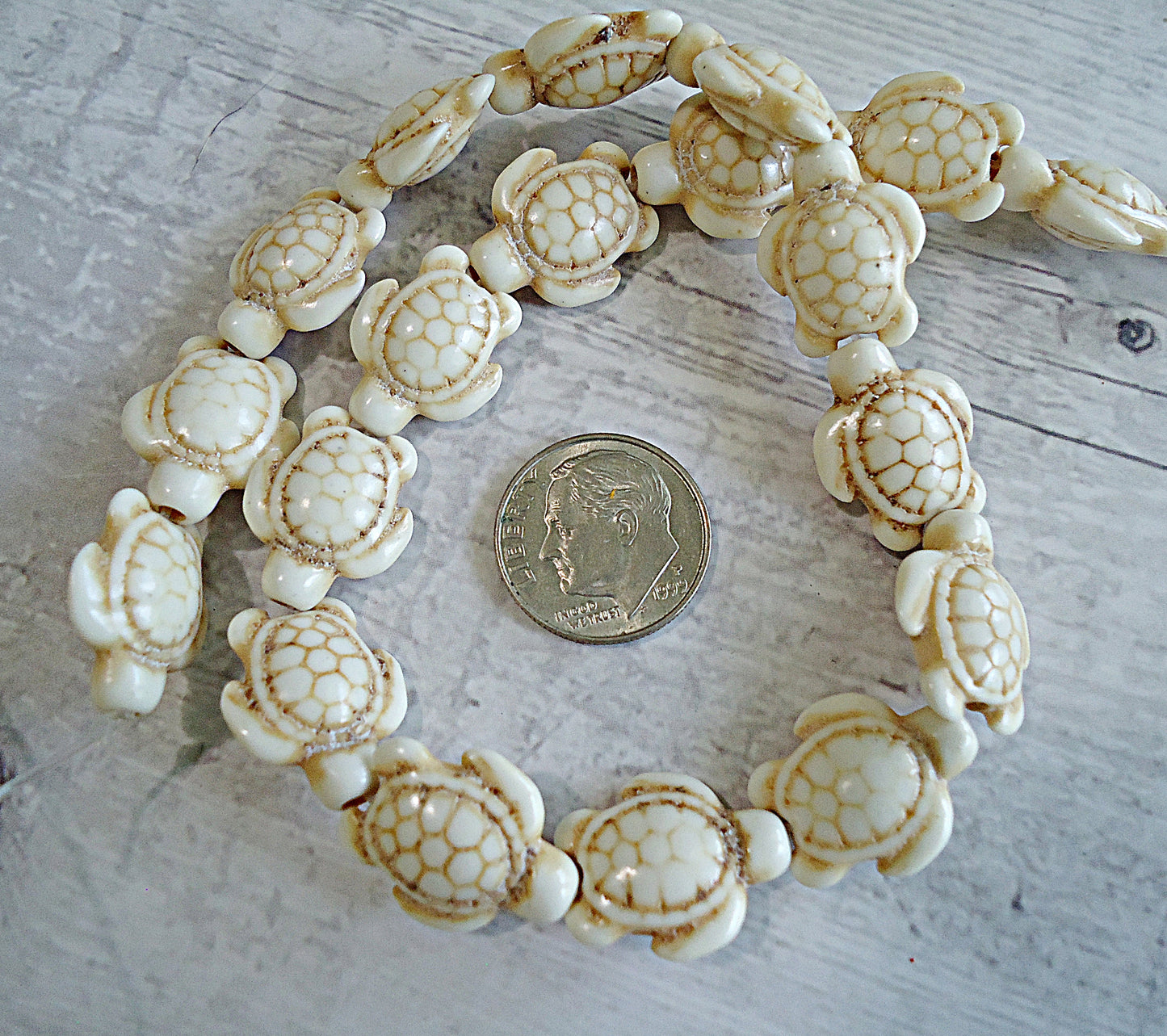 Stone Turtle Beads, Aged White, 18mm Tall