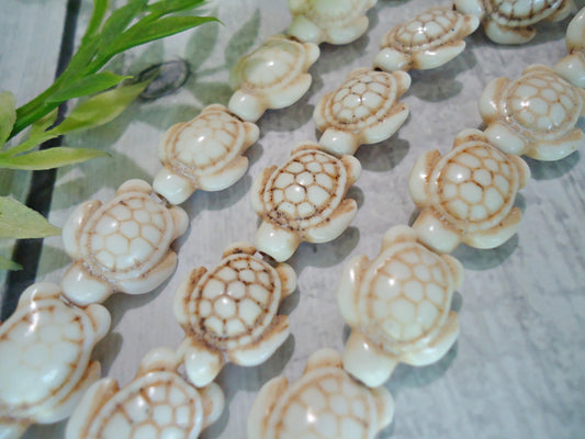 Stone Turtle Beads, Aged White, 18mm Tall