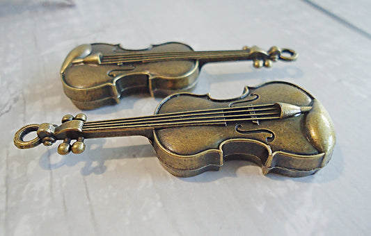 Large Violin Pendant, Antique Bronze, 2.25" Tall