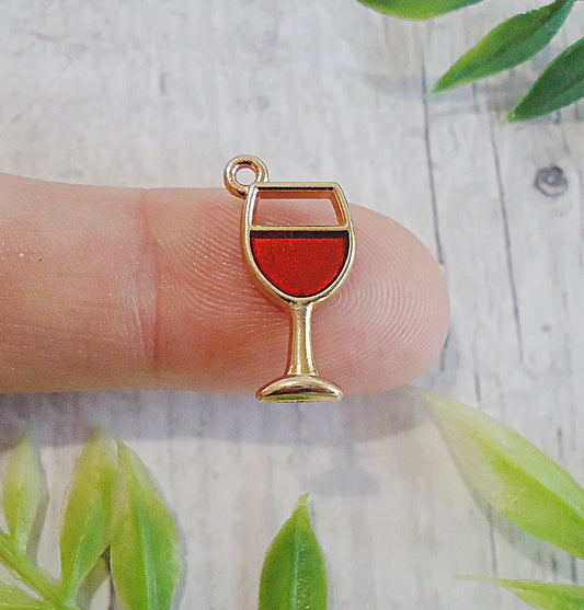 Red Wine Glass Charms, Set of 10, Red and Gold