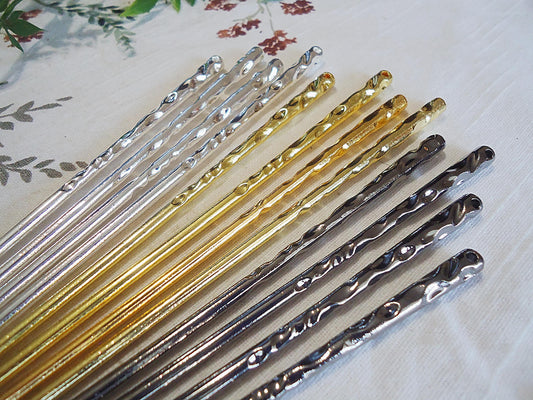 Hammered Hair Stick Blanks, Metal, Silver, Gold, Gunmetal, 6 5/8" Long, Bulk Sets