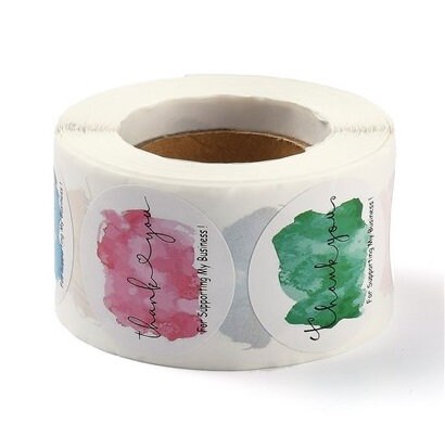 Colorful Stickers, 'Thank You For Supporting My Business', Watercolor Paint Design, 1.5 inches Wide, Packaging, Labels, Bulk quantities