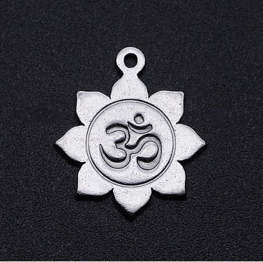 Small Stainless Ohm Flower Charms - 17mm x 15mm - Set of 10