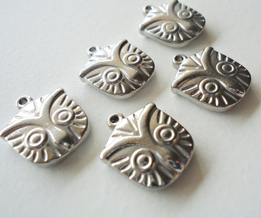 Stainless Steel Silver Puffed Owls, Set of 5