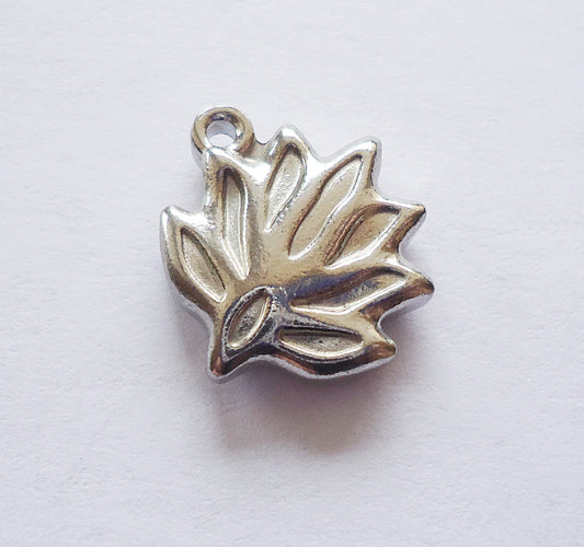 Stainless Steel Puffed Lotus Flower Charms, 15mm, Set of 2