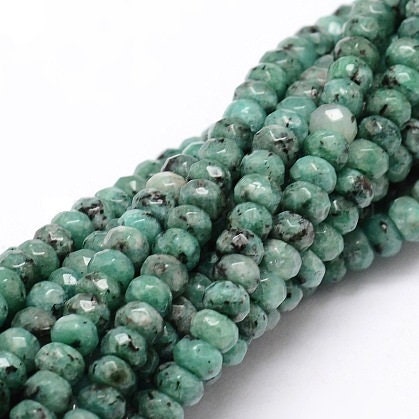 Stone Rondelle Beads - 4x3mm - Faceted Turquoise Green - 14" Strand, approximately 115 beads