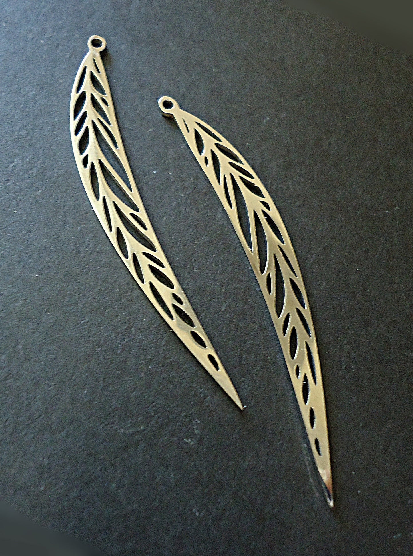 Stainless Steel Long Thin Leaf Pendants - 2 Inches Long