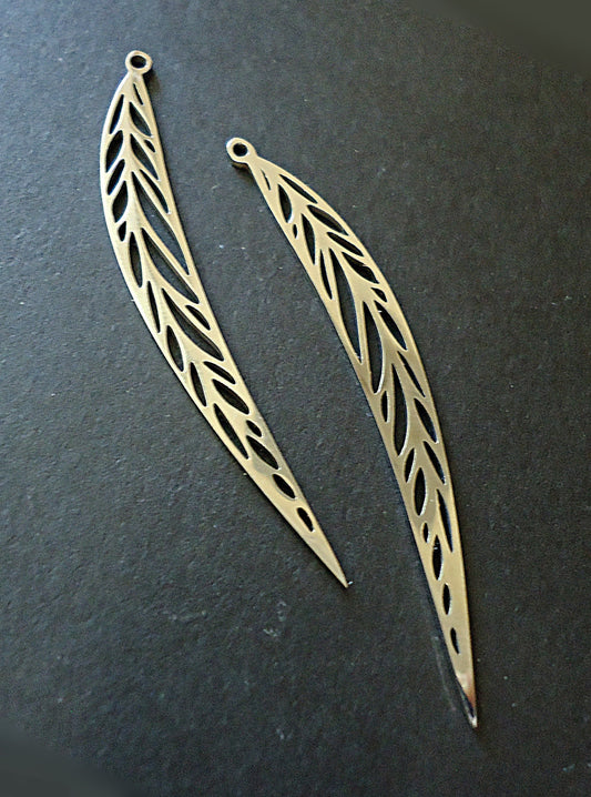 Stainless Steel Long Thin Leaf Pendants - 2 Inches Long