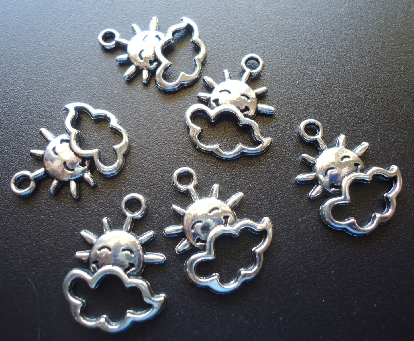 Happy Sun and Cloud Charms - Antique Bronze or Antique Silver