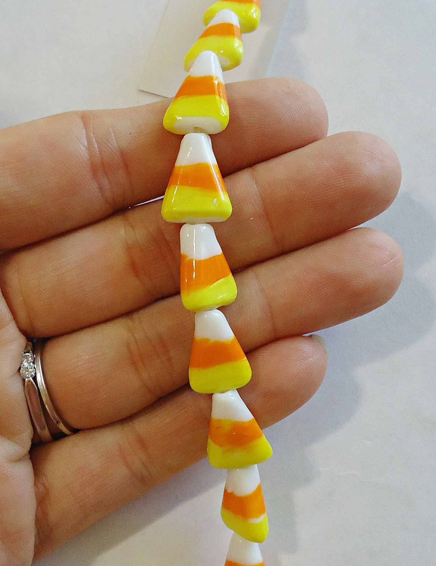Glass Candy Corn Beads - 12 Beads - 15mm x 11mm x 4mm - Lampwork Glass Beads, Halloween, Autumn, Fall Season