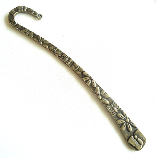Butterflies and Flowers, Textured Metal Bookmarks, Antique Bronze, Double Sided, 4 7/8" Long