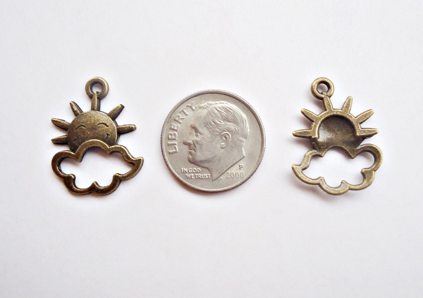 Happy Sun and Cloud Charms - Antique Bronze or Antique Silver