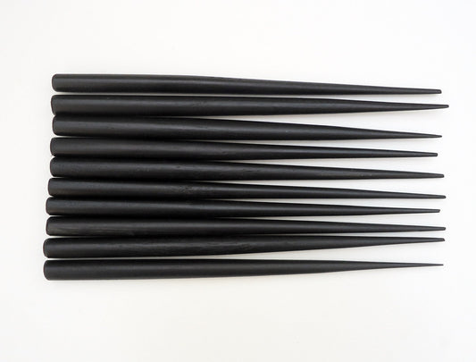BLACK Six Inch Wooden Hair Sticks - End Drilled - Set of 10