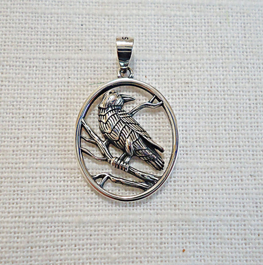 Sterling Silver Raven Pendant, 7/8" Tall, Soldered Bail, Crow, Black Bird