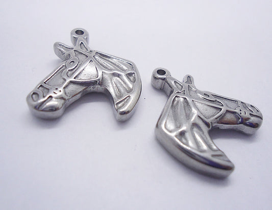 Stainless Steel Horse Head Pendant / Charm - 7/8" Tall x 3/4" Wide x 3mm Thick