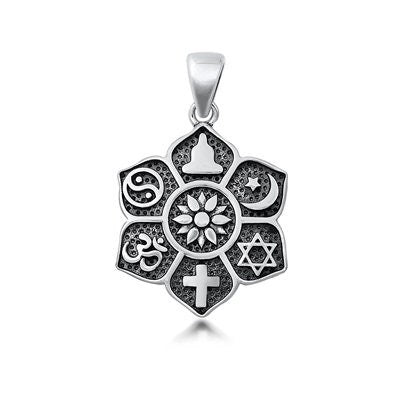 Sterling Silver Co-Exist Religious Symbols Pendant with Soldered Bail, 20mm