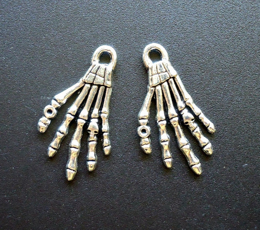 Skeleton Hand Pendants / Charms - Antique Silver - Set of 10 - Halloween Accessory