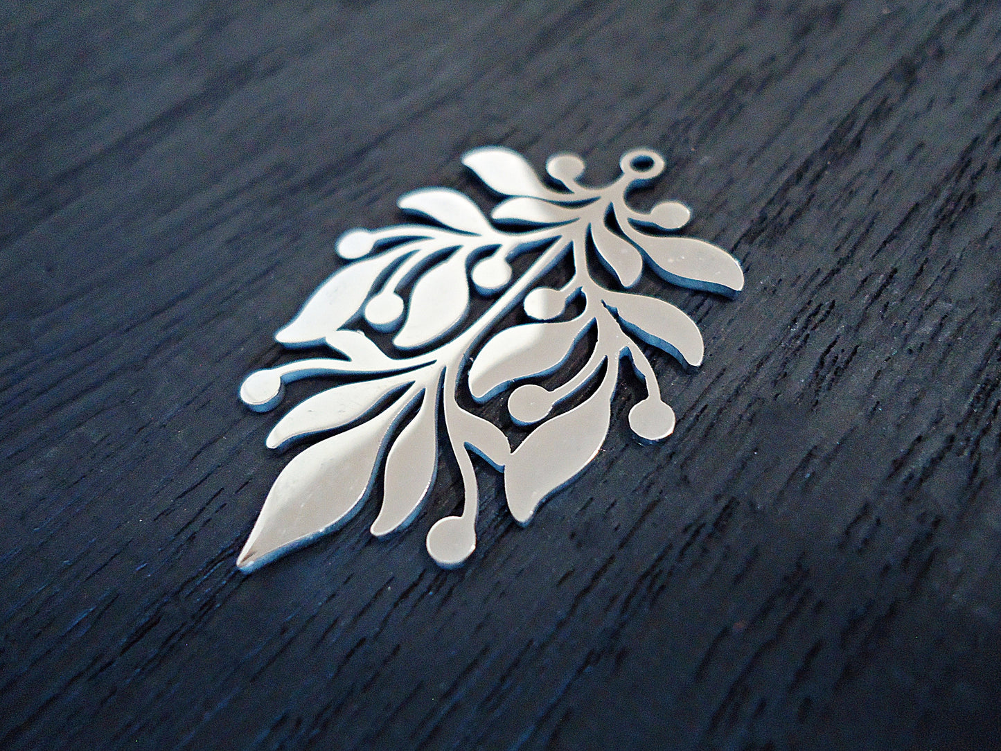 Stainless Steel Large Leaf Pendant Focal, 1 3/8" Long, Silver, Laser-cut