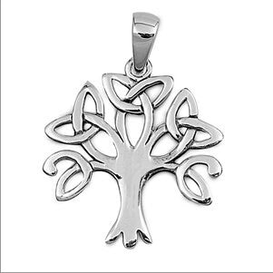 Sterling Silver Celtic Tree Pendant, 1" Tall x 7/8" Wide, with Sterling Silver Bail