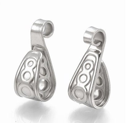 Stainless Steel Bails, 15.5mm Tall x 6mm Wide, Fancy