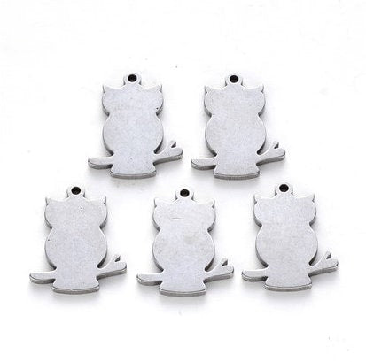 Stainless Steel Owl Silhouette Charms, 17mm x 14mm, Set of 10