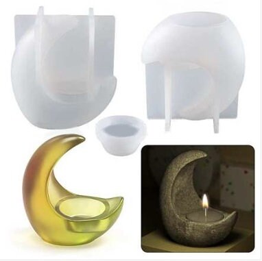 Silicone Mold, Tealight Candle Holder, Crescent Moon, for Epoxy Resin