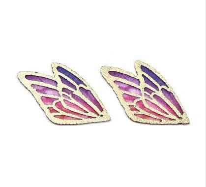 Colorful Fabric Butterfly Wings, Gold Trim, 1.25" Long, Lightweight, Watercolor Pattern, Great for Layering, Set of 5