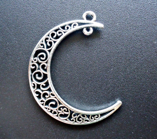 Large Crescent Moon Pendants with 2 Loops - Antique Silver - 1.5" Tall
