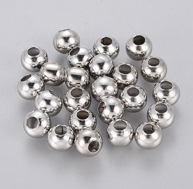 6mm Stainless Steel Round Beads, Bulk Sets of 100 or 200