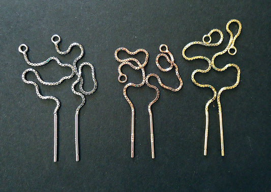 Threader Style Earring Blanks, Sterling Silver, Rose Gold, and Gold, 70mm Long