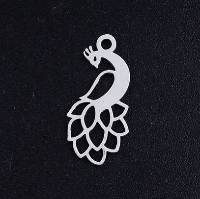 Small Stainless Steel Peacock Charms - 18.5mm x 8.5mm x 1mm