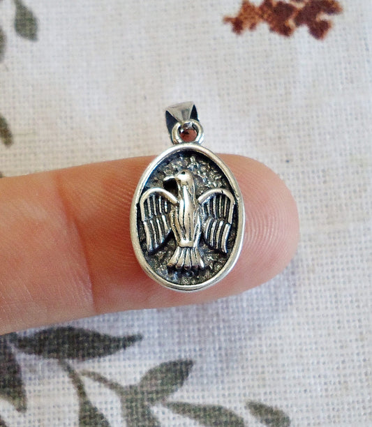 Small Eagle Pendant, Antiqued Sterling Silver, 15mm Tall, with Sterling Silver Bail