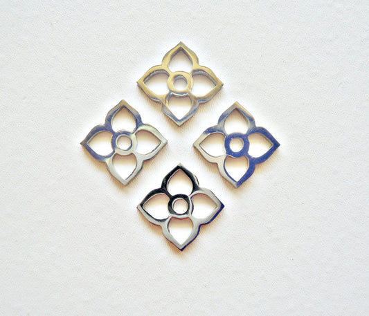 Small Stainless Steel Flower Charms 4 Petals - 10mm square - Set of 10