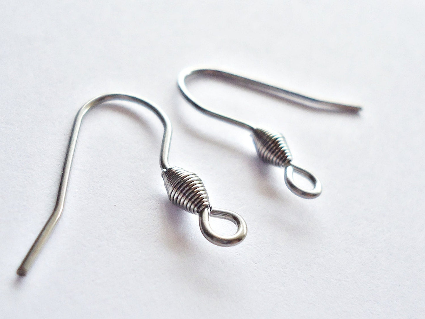 Stainless Steel French Earwire with Bicone Coils - 3/4" Tall (20mm) Unplated