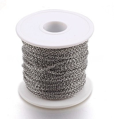 Stainless Steel Chain 3x2mm 50m Spool, Soldered 304 Stainless Steel Chain on Spool