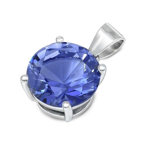 Sterling Silver 10mm Pendants - Blue Topaz, Aquamarine, Tanzanite - Cubic Zirconia