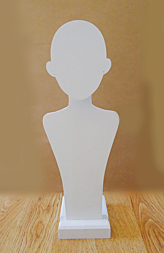 Wood Mannequin Bust, Necklace and Earring Display, White, Wood, Portable