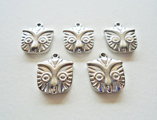 Stainless Steel Silver Puffed Owls, Set of 5